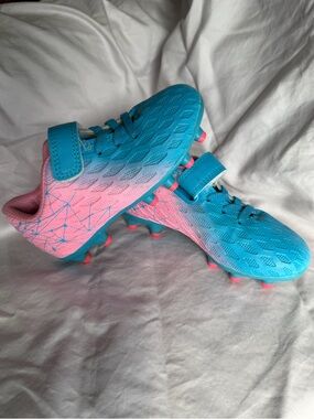 Kids Blue & Pink Soccer Cleats with Hook-and-Loop Strap
